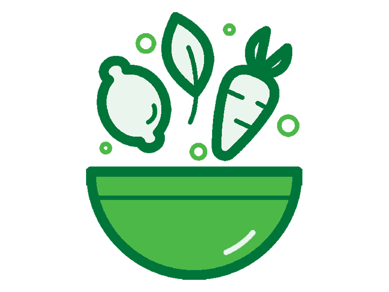 Graphic of a bowl with a lemon, carrot, and salad above.