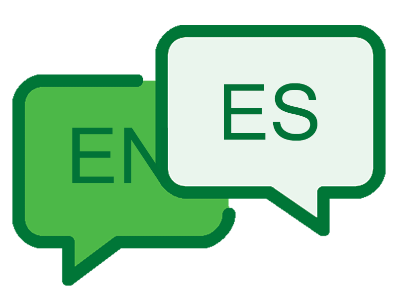 Two chat bubbles that are side-by-side. The left chat bubble contains English and the right chat bubble contains spanish.