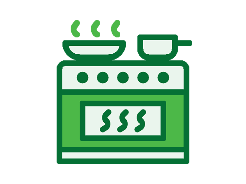 Graphic of a stove with pots and pans on the stovetop.