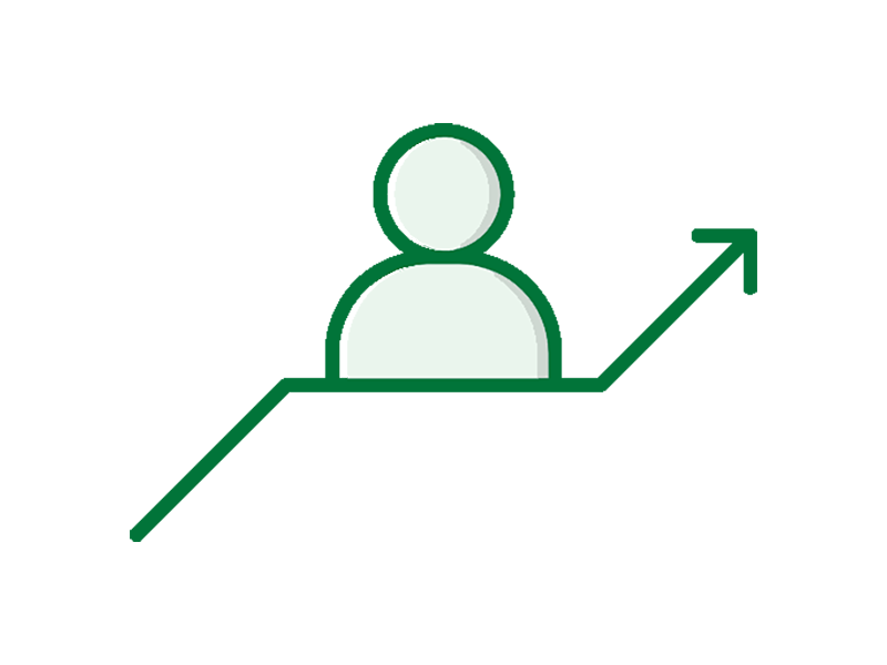 Graphic of an upward trending line with an outline of a person from head to shoulders.